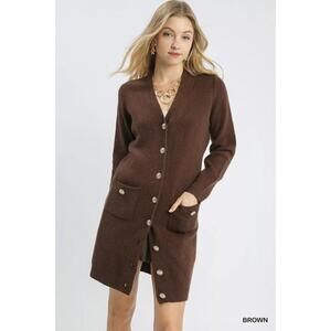 Umgee Button-Down Longline Sweater Cardigan with Front Pockets